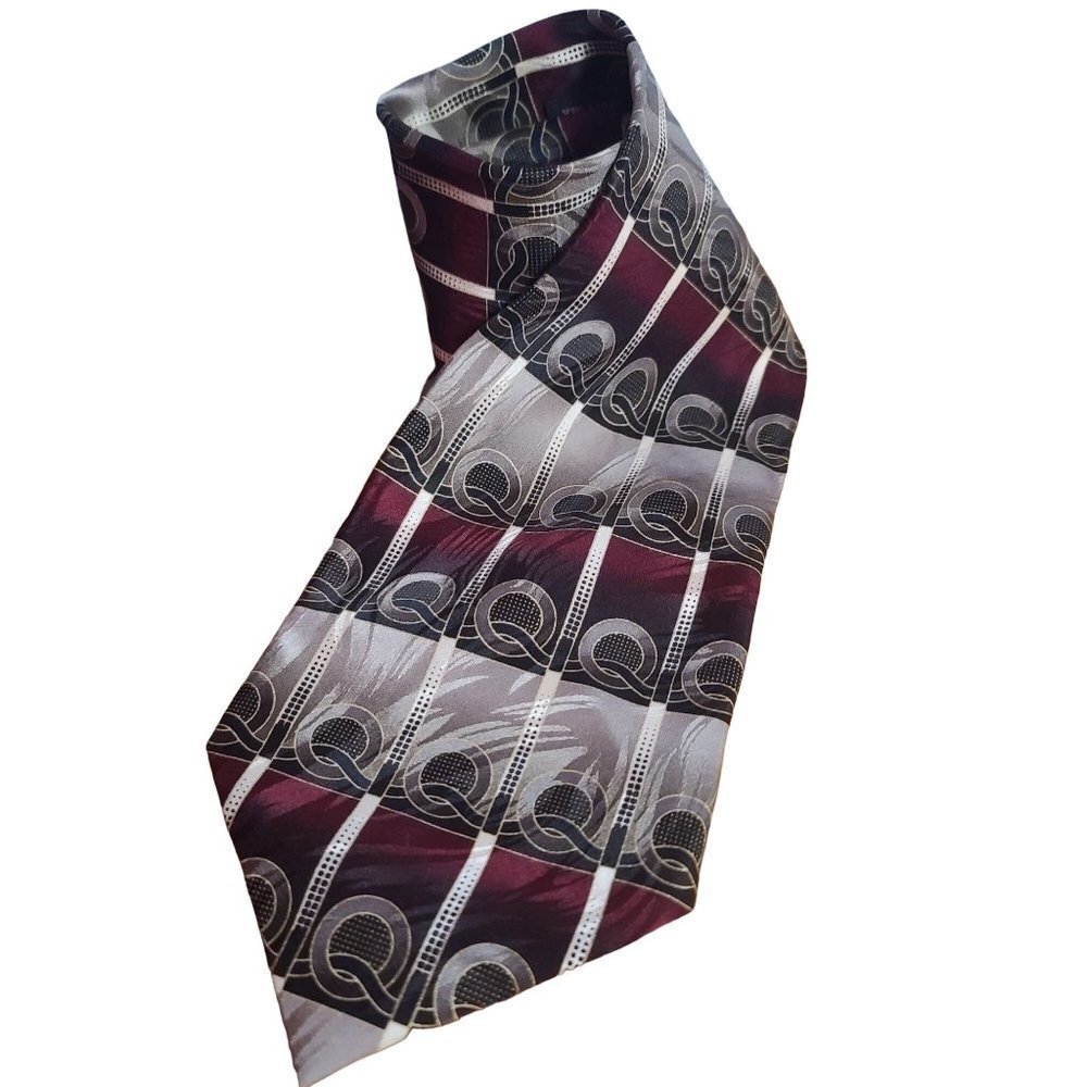 Mosaic handmade 100% silk Tie gray and burgundy